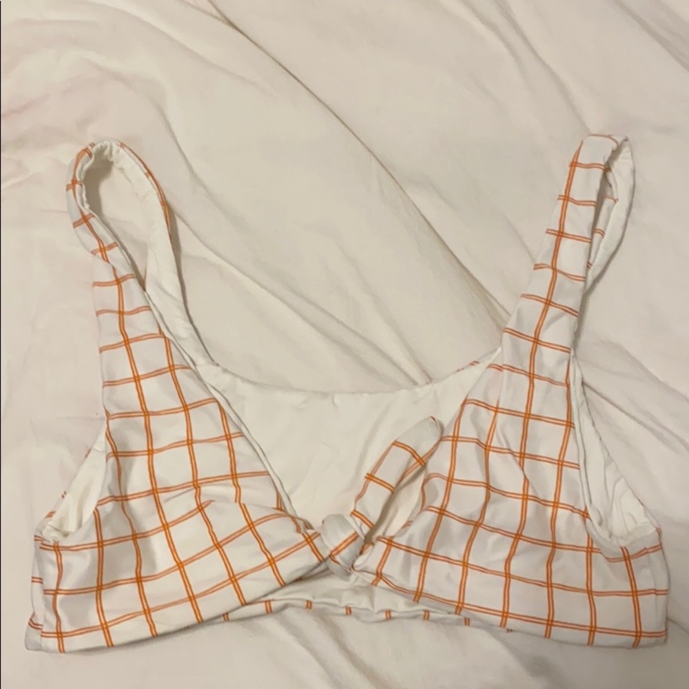 orange and white striped bathing suit top